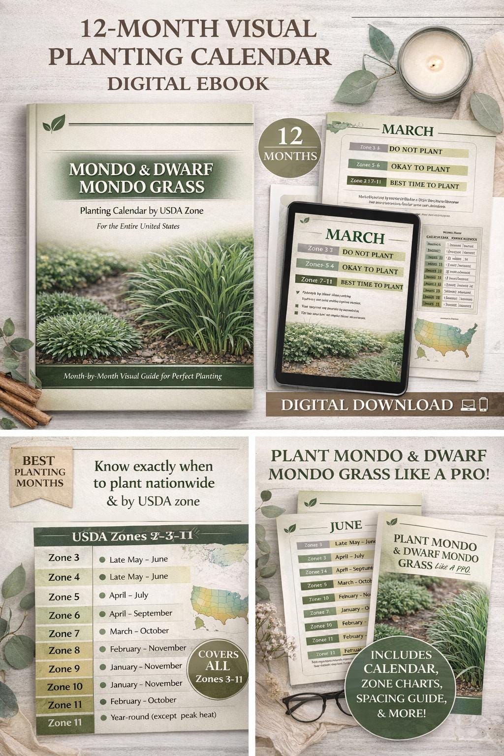 Mondo & Dwarf Mondo Planting Calendar by USDA Zone