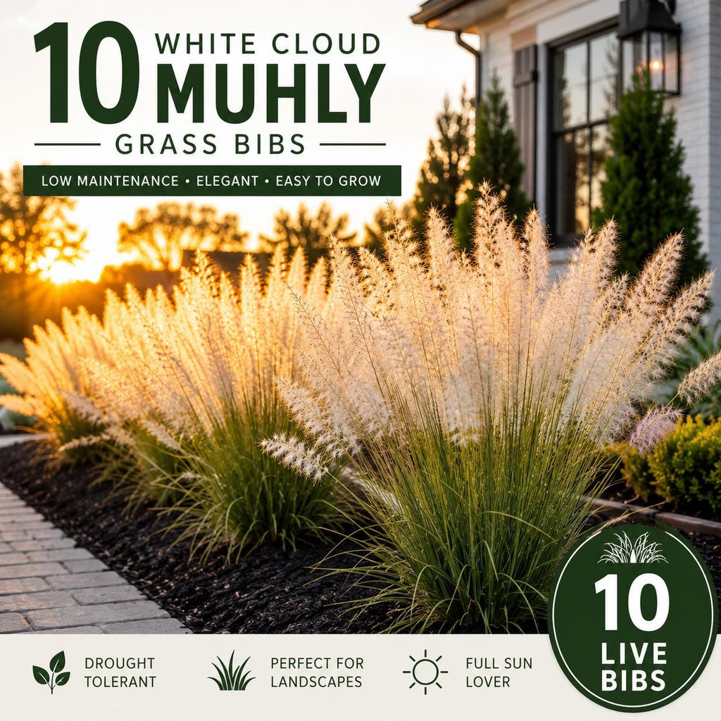 White Muhly Grass 10 Bibs | White Ornamental Grass Plants | Coastal Landscape Accent